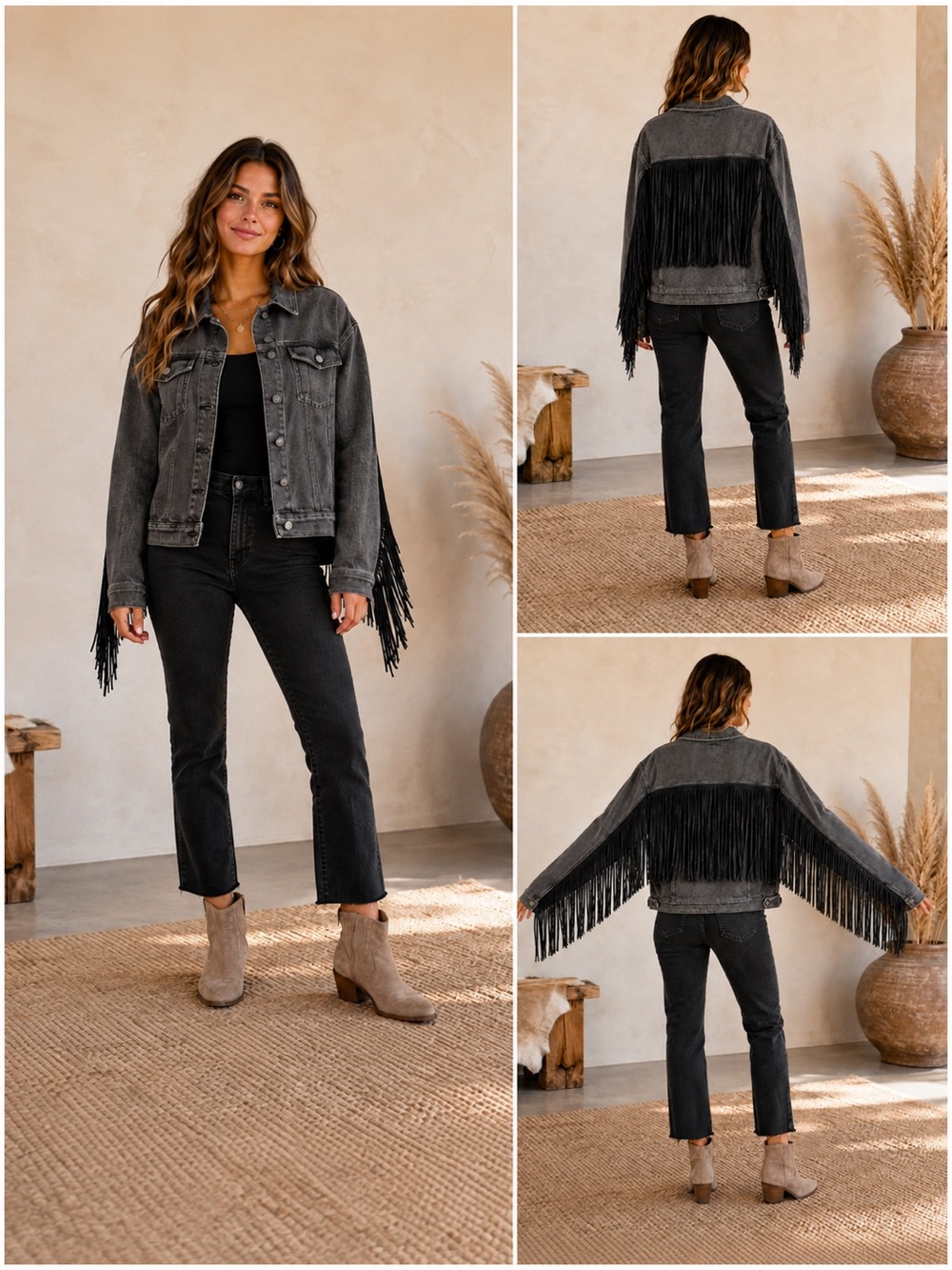 NWT Judy Blue Black Fringe-Trim Denim Jacket -  best for sizes L-2X